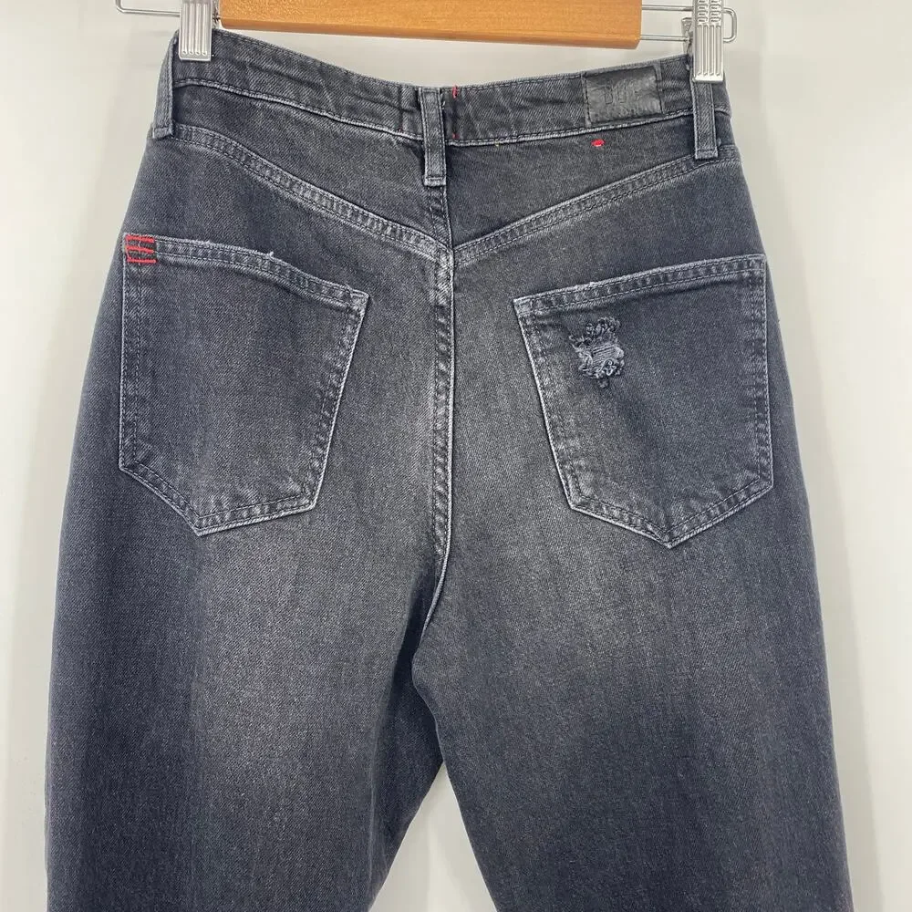 Urban Outfitters BDG Jeans Stretch High Rise Flare Leg Distressed Denim Black 26